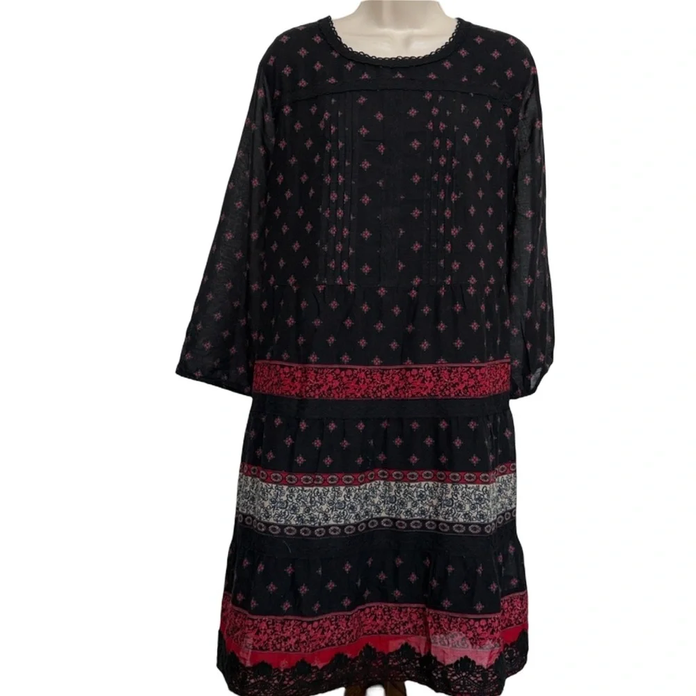 NWT J. Jill Black Floral Pintucked Lace Dress - Picture 4 of 7
